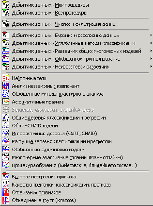 Средства анализа STATISTICA Data Miner